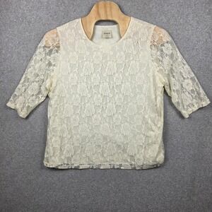 Bedford Fair Shirt Womens 2XL White Floral Lace Sheer Lined Short Sleeve